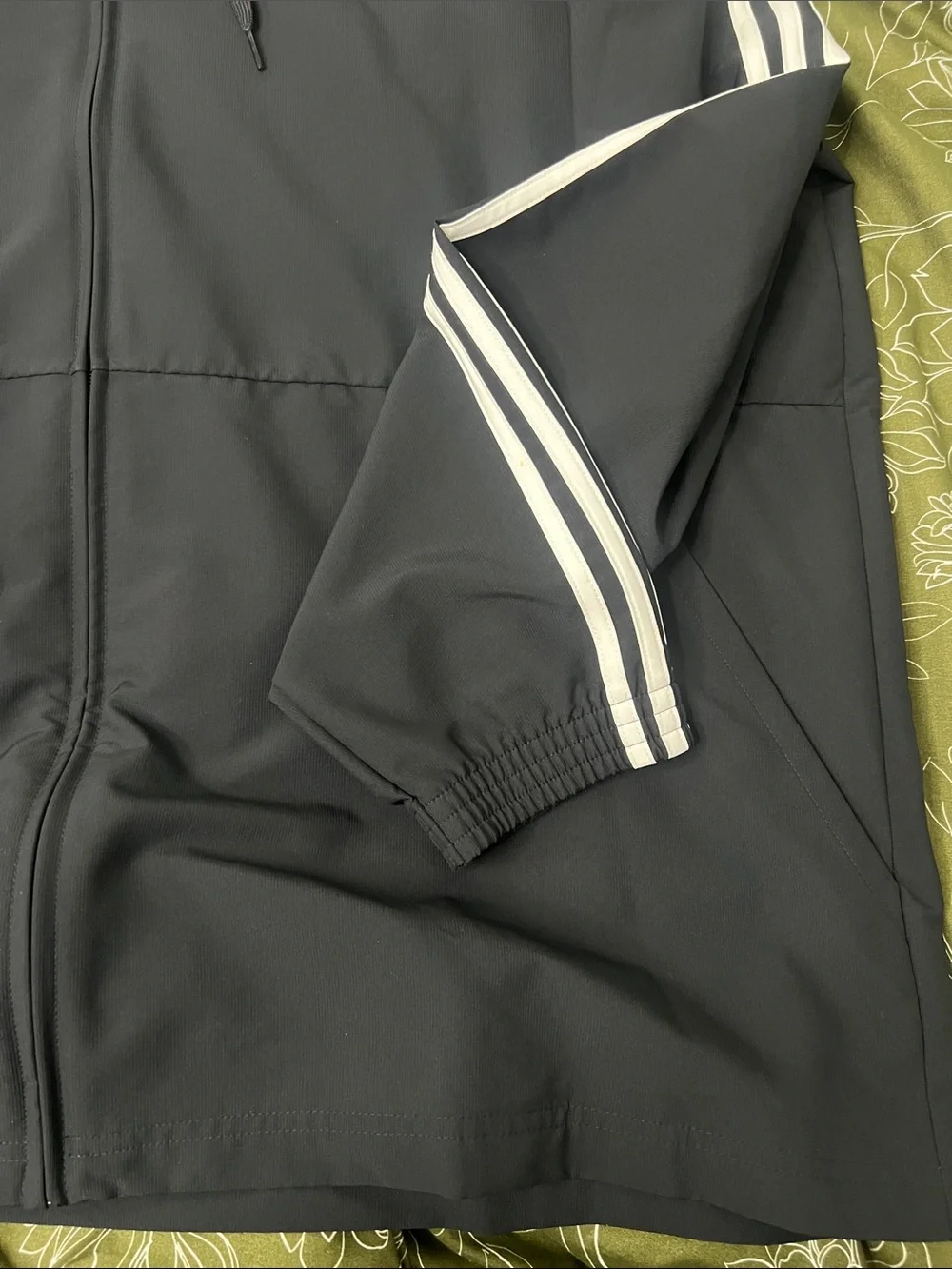 adidas Black Hooded Windbreaker with White Three-Stripes